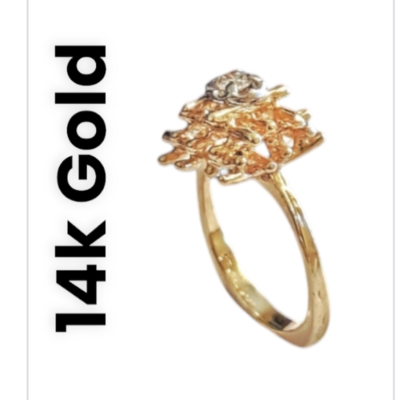 14K Solid Gold Brutalist Diamond Ring. One-of-a-Kind Architectural Design – 5.25 - Picture 8 of 9